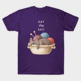 Eat Sleep Knit - Knitting With Cats T-Shirt